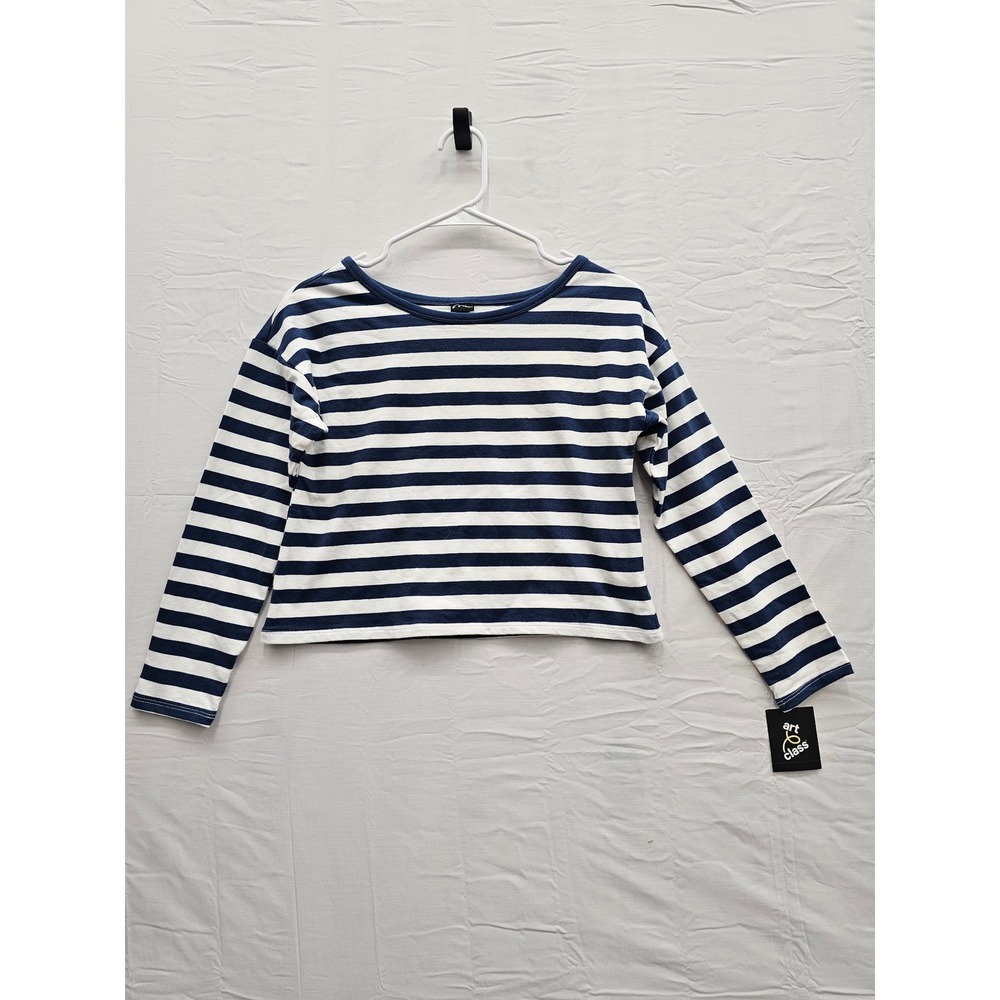Art Class Girls Striped Long Sleeve Pullover Blue Cotton Blend Casual Size M